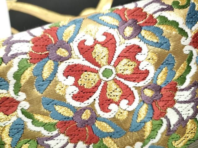 六通柄袋帯　唐織　正倉院花唐草文　銀糸 正絹✿金糸 唐織 花文 六通 袋帯 - メルカリ