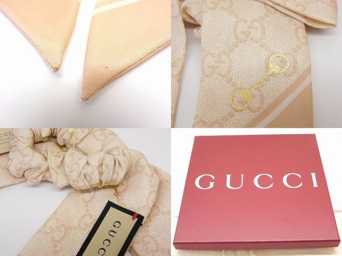 GUCCI シルク　リボンシュシュ GUCCI - 新品同様 グッチ ヘア アクセサリー □ 770292 GG