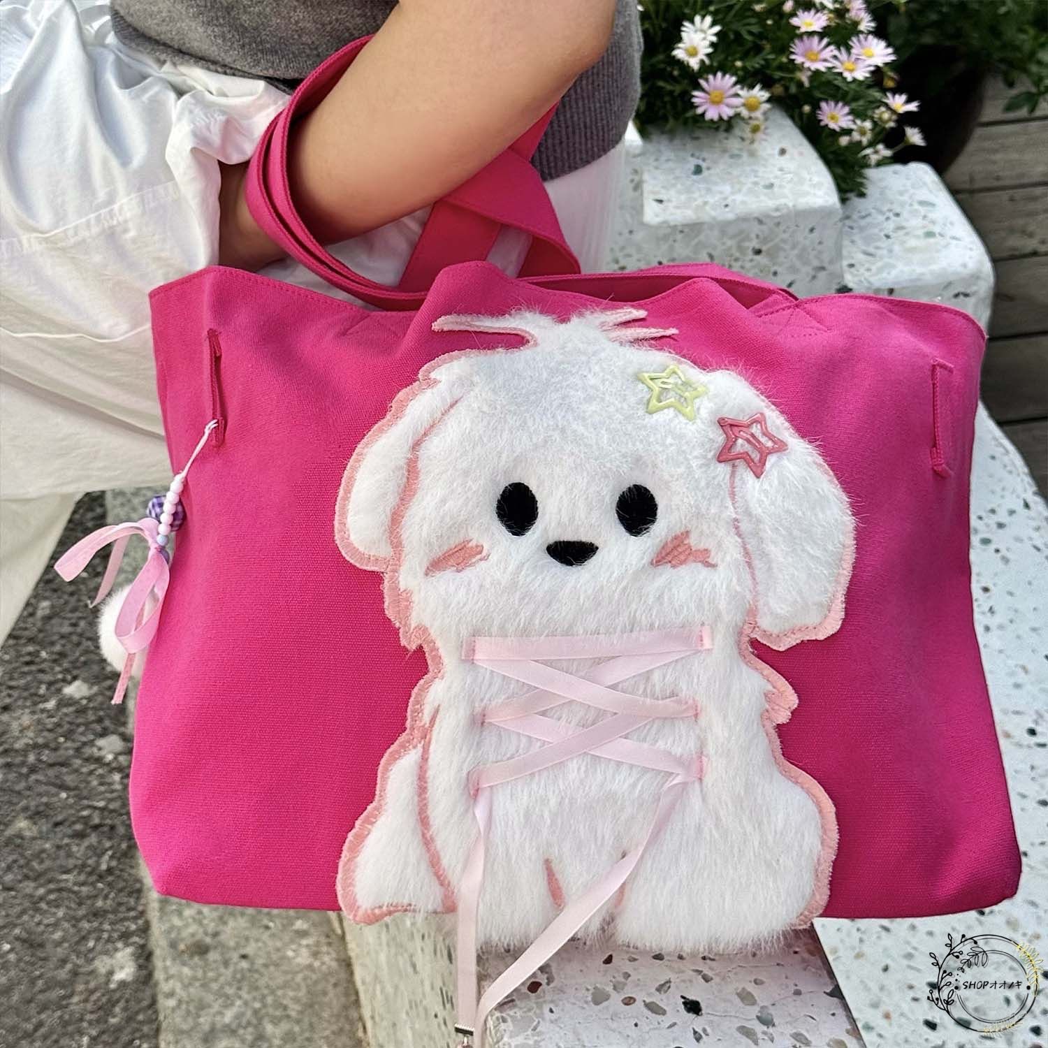 ダックスフンド ぬいぐるみ付き トートバッグ ピンク ダックスフンド ぬいぐるみ付き トートバッグ ピンク