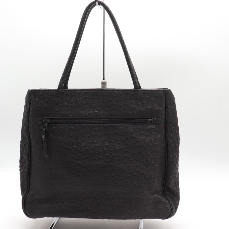 【極美品・JRA認定】オーストリッチ　ハンドバッグ　ブラック　黒色　日本製ハンドバッグ