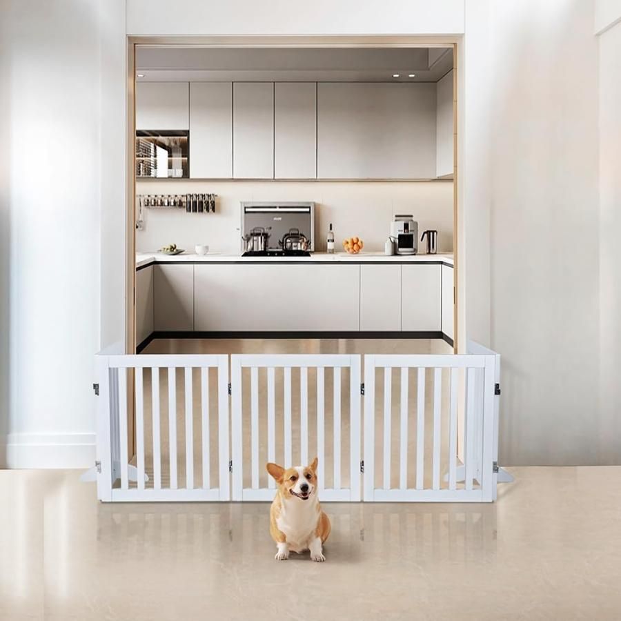 unipaws 木製犬用ゲート、折り式バリア、ペット用家具フェン
