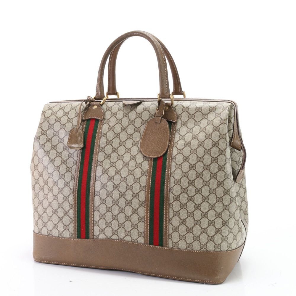美品 オールド グッチ シェリー ライン GGスプリーム レザー ボストン