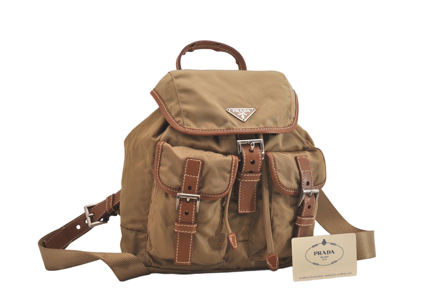 PRADA リュック 三角ロゴ テスートナイロン ベージュ バックパック 大容量 PRADA リュック 三角ロゴ テスートナイロン ベージュ バック