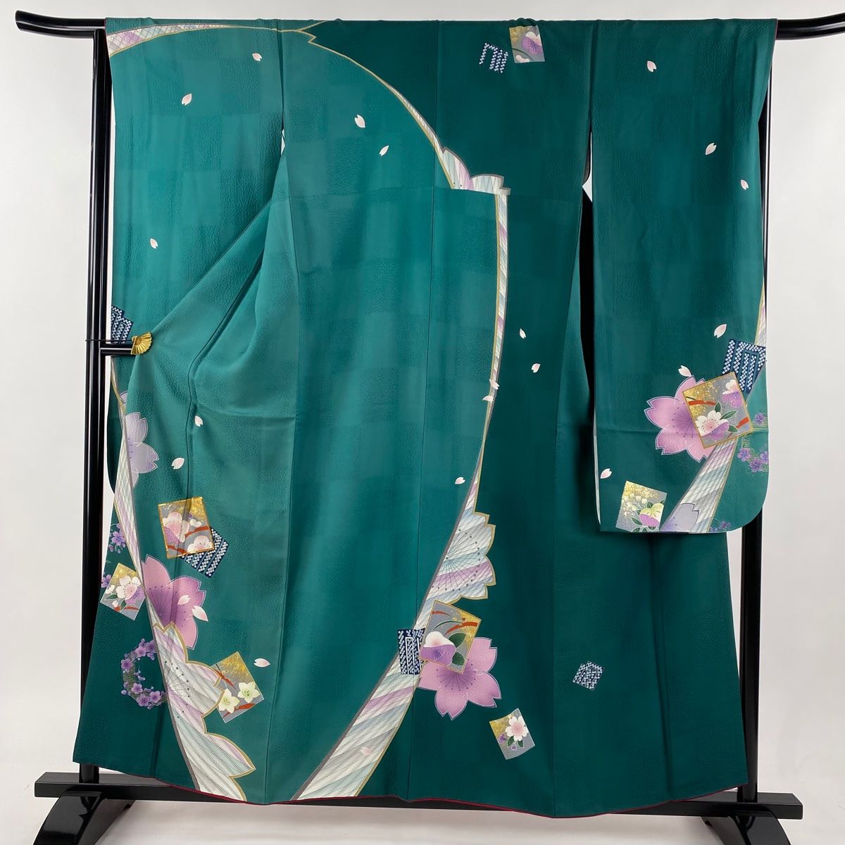 振袖 身丈158cm 裄丈66.5cm M 袷 やまと 桜 梅 金糸 金銀彩 緑 正絹 秀品