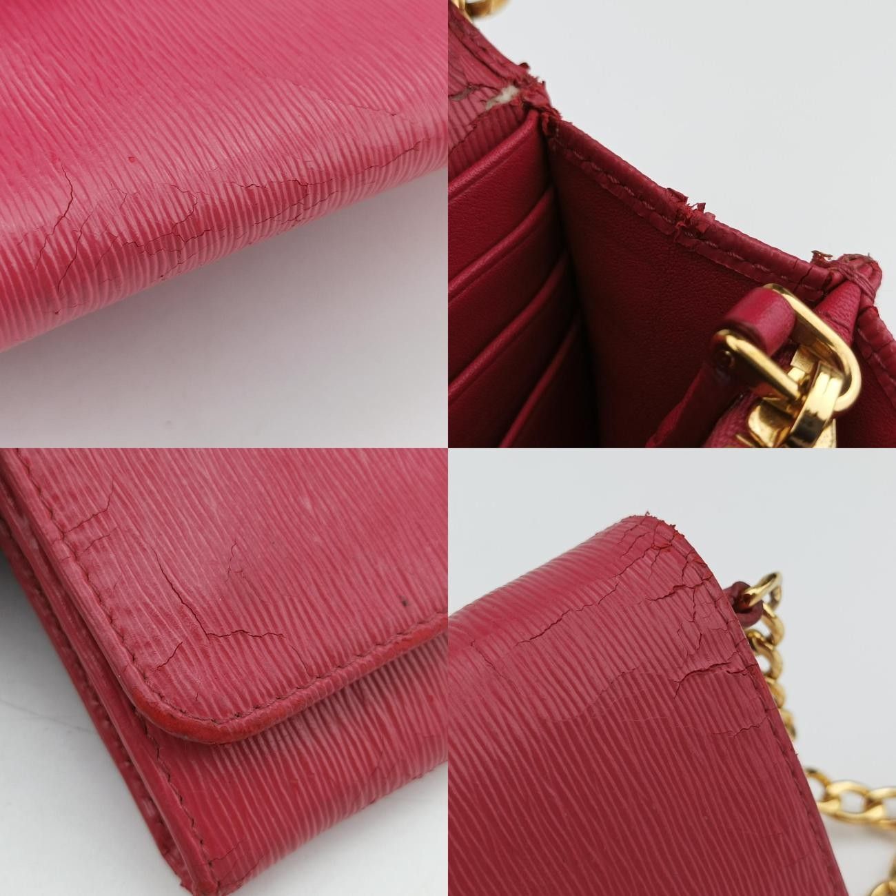 PRADA◆フラワー メタルロゴ サフィアーノレザー バレッタ プラダPradaメタル ウォレット オン チェーン コーンフラワー