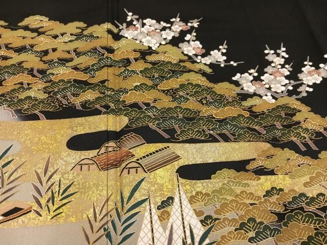 黒留袖 作家物 松竹梅 花模様 美しい風景 K-4889 黒留袖 作家物 松竹梅 花模様 美しい風景 K-4889の通販 by