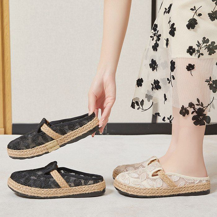 【SALE!!】CASADEI ミュール サボ サンダル お洒落 メッシュ 黒 サンダル ジュートサボサンダル レディース 刺繍レース 厚底 黒