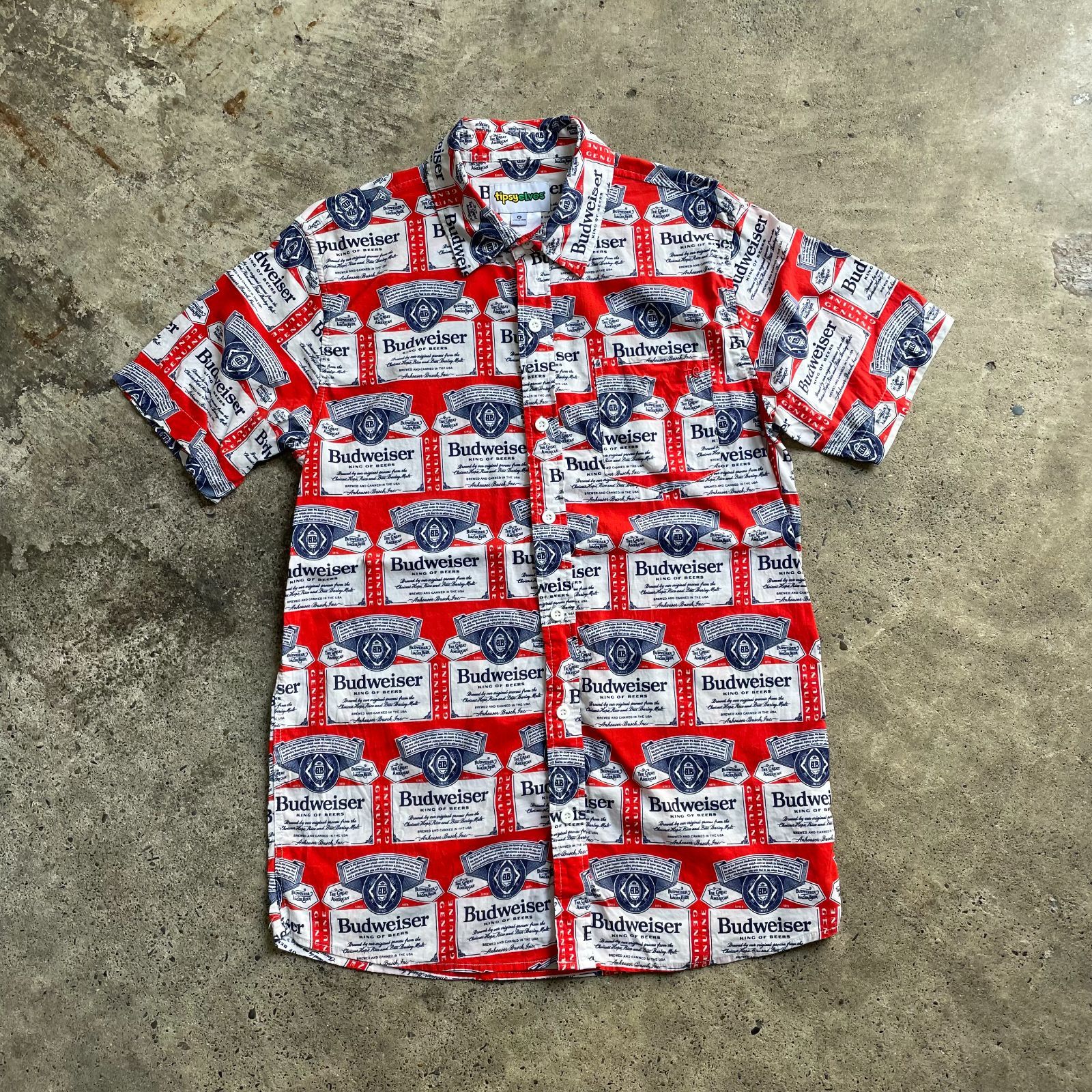 vintage ビンテージ Budweiser バドワイザー 総柄シャツ 古着 Budweiser バドワイザー柄 総柄シャツ プリントシャツ