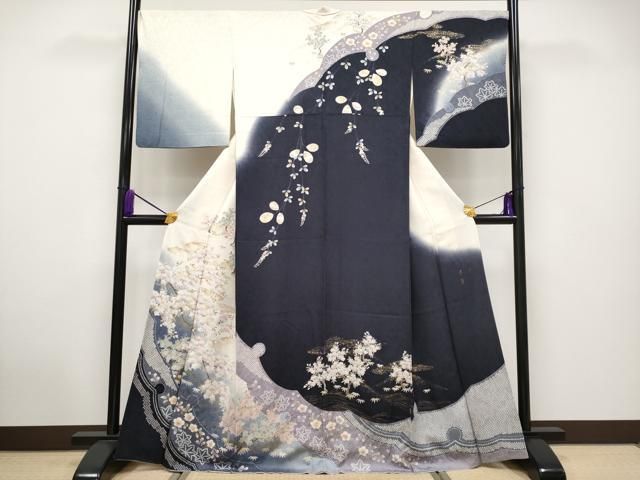 平和屋着物＊夏物　訪問着　白山紬　草花文　証紙付き　仮絵羽　正絹　逸品　未使用　AABE1286jd 平和屋着物＊夏物 訪問着 白山紬 草花文 証紙付き 仮絵羽