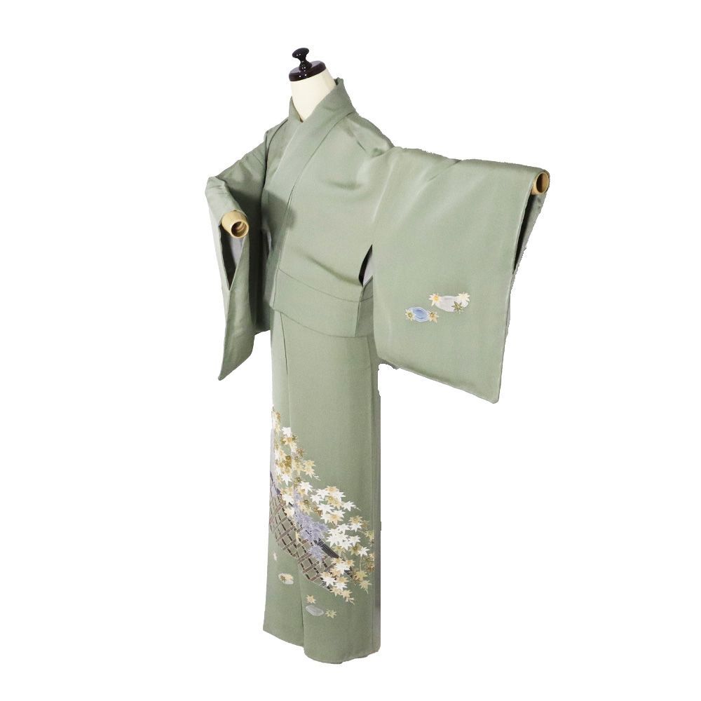 D308 夏着物　訪問着　楓　薄グレー　絽　正絹　未使用極美品 7939b7b099f66f5910b0707dff8cb7