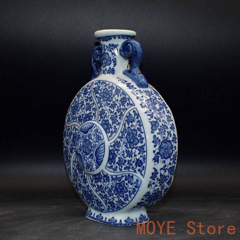 両耳の花瓶 陶磁器 現代工芸品 美術品 装飾品 置物 青花纏枝蓮如意抱月瓶 景徳鎮 陶磁器 装飾品 現代工芸品 美術品 置物