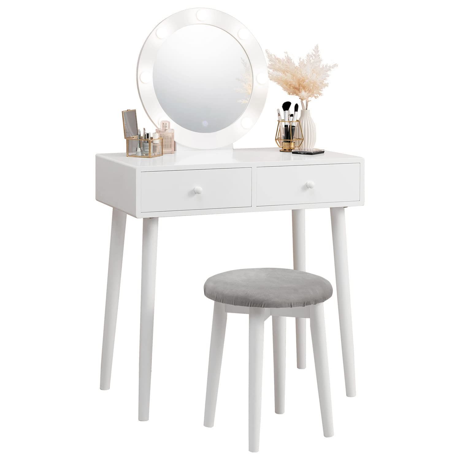新品未使用】LEDライト付女優ドレッサー60cmホワイト ドレッサー