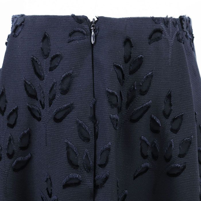 FOXEY フォクシー スカート リーフ柄 40154 ボタニカル ベロアカット ジャカード チュール レイヤード サイドファスナー フ ひざ丈 ポリエステル ボトムス レディース サイズ 40 ネイビー 紺 SIROKUMA-CORPORATION_COM