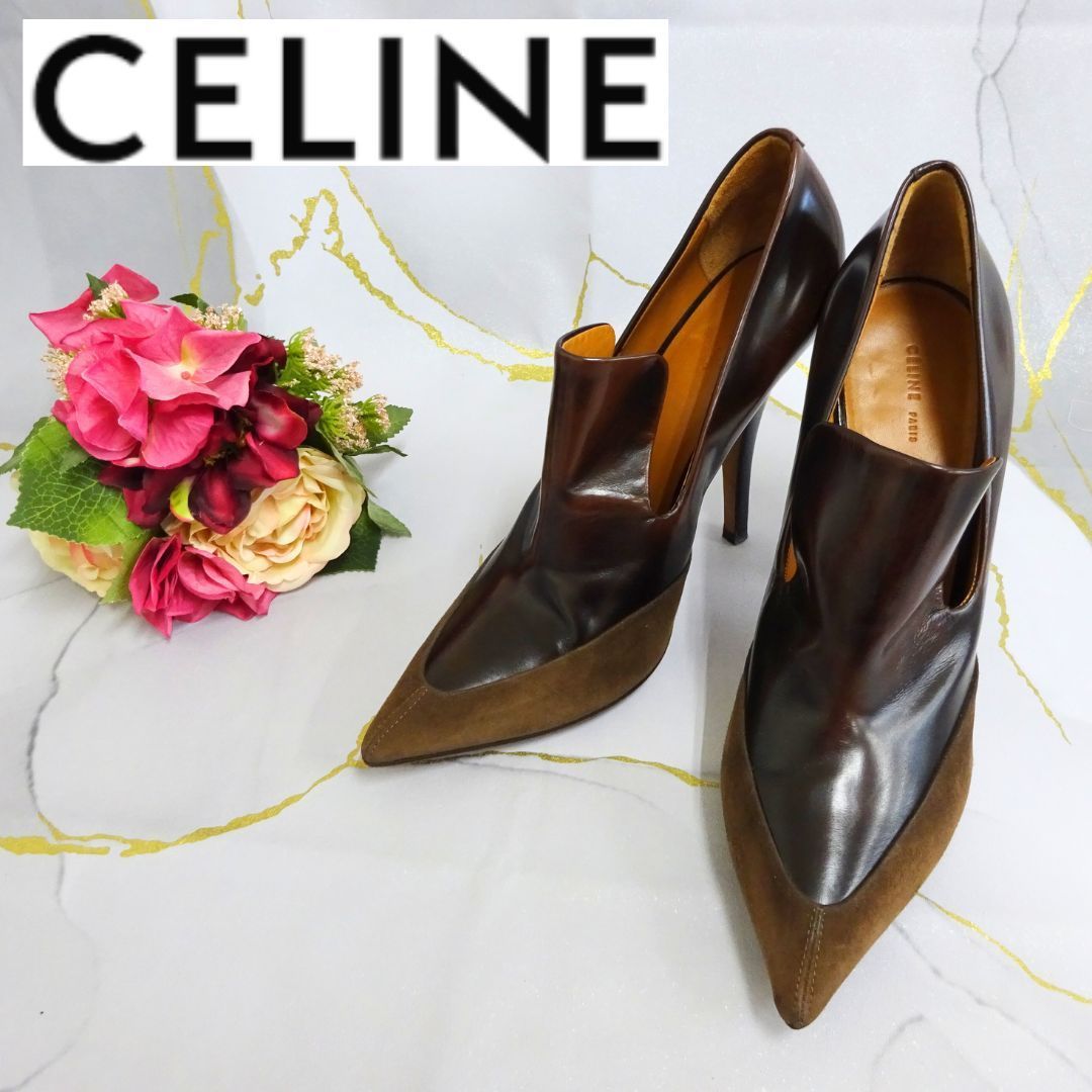 CELINE セリーヌ ハイヒール スエード切り替え ブラウン 27cm相当