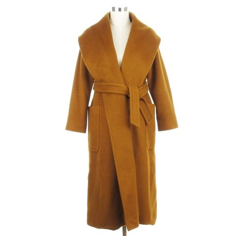 マックスマーラ MAX MARA 白タグ ベルテッドコート ロング ラップ ビッグショール ピュアキャメル ブラウン系 36