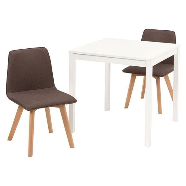 ダイニング 3点セット テーブル 75×75cm ホワイト×1 チェア ブラウン×2 木製 組立品 リビング キッチン リビング 代引不可