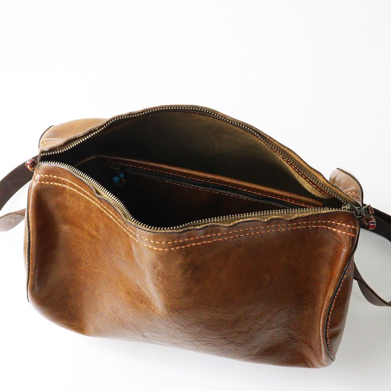 HENRY CUIR アンリークイール CANE刺繍 ショルダードラムバッグ 筒型