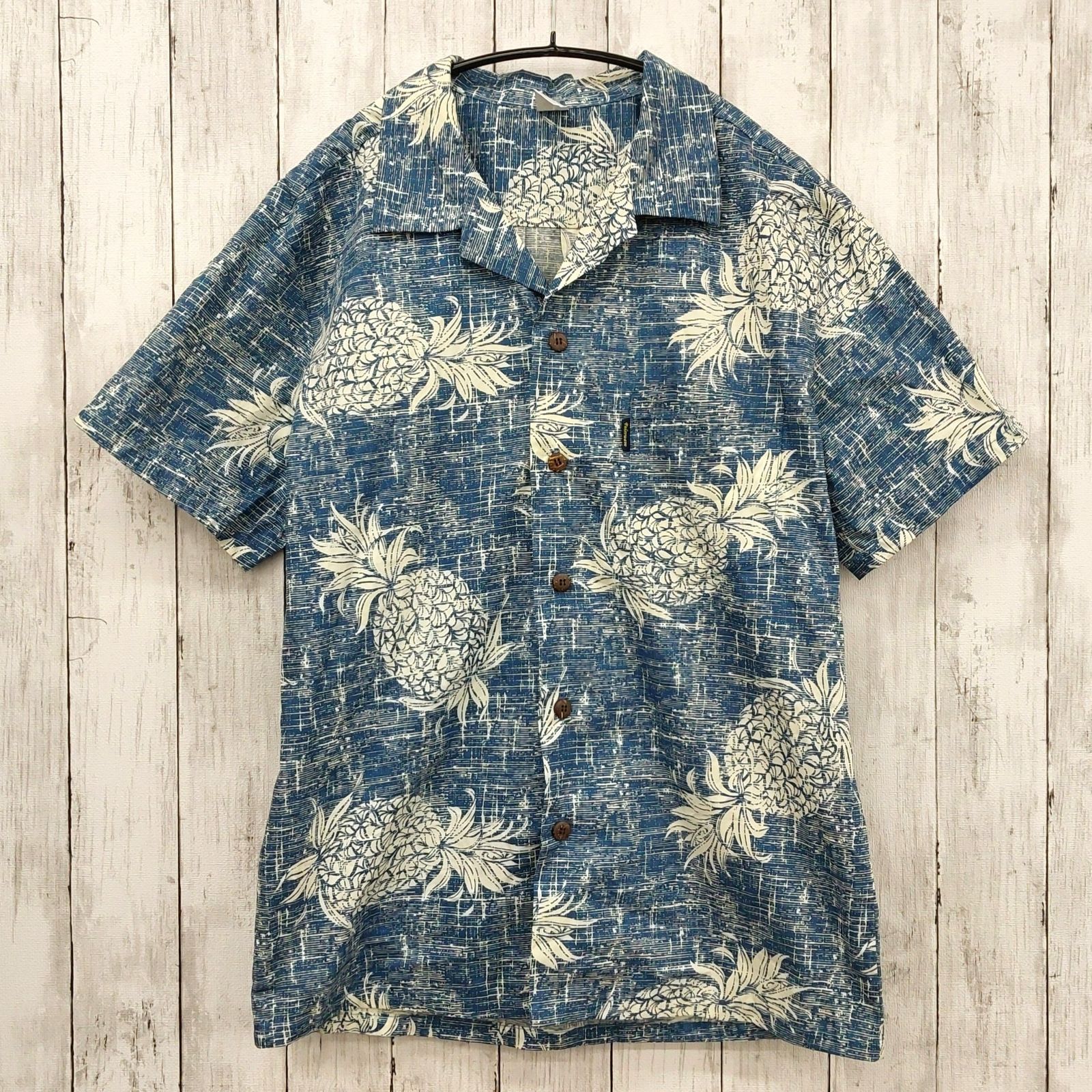 【 Palmwave 】パームウェーブ パイナップル柄 アロハシャツ ブルー M