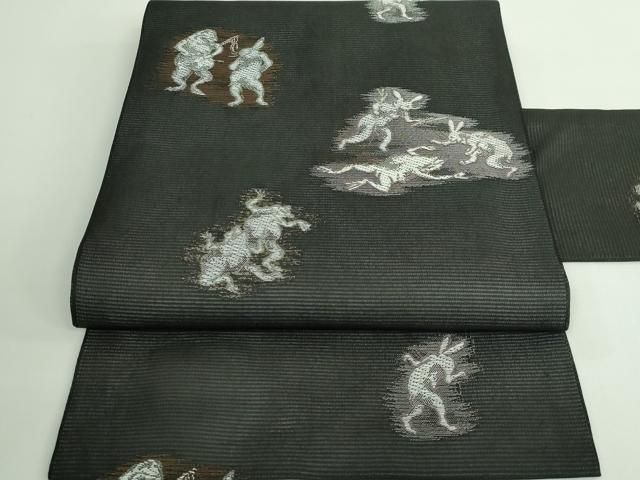 平和屋着物 上 夏物 九寸名古屋帯 鳥獣戯画 金銀糸 黒地 DZAA9453kh5