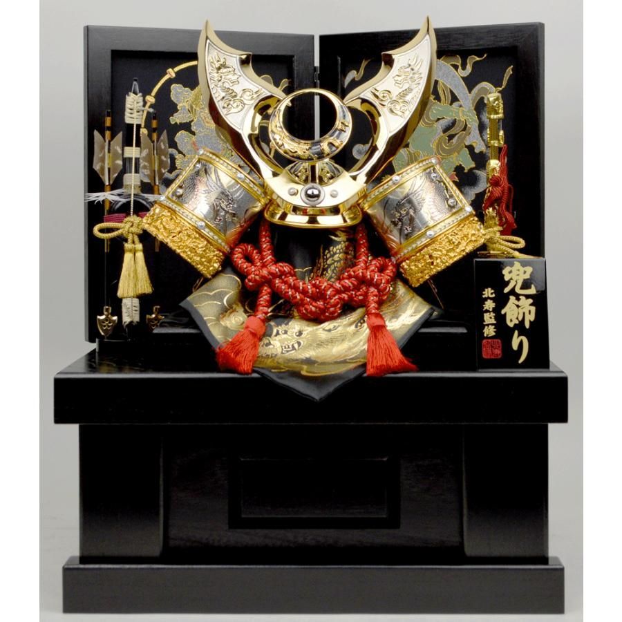 北寿監修】10号 龍聖ゴールド兜 T1B9K ※金彩風神雷神の桐製収納箱