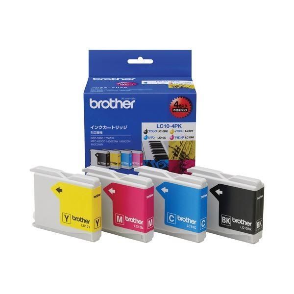 （まとめ） ブラザー BROTHER インクカートリッジ お徳用 4色 LC10-4PK 1箱（4個：各色1個） 〔×3セット〕