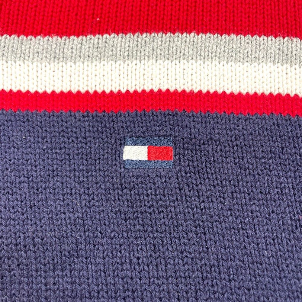 US古着 TOMMY HILFIGER コットン ニット セーター マルチボーダー柄 V