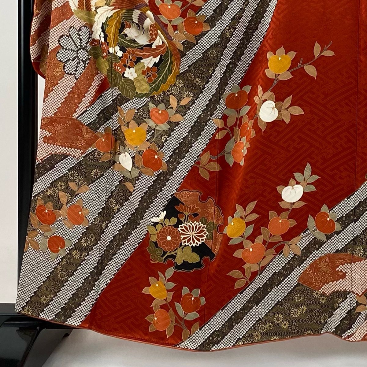 振袖 身丈159cm 裄丈65.5cm M 袷 鳳凰 橘花 金彩 赤茶 正絹 秀品