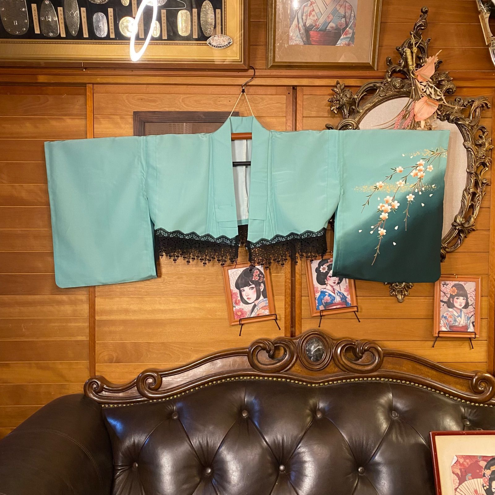 着物 ハンドメイド ワンピース パーティー ドレス 和洋折衷 コラージュ リメイク 切り替え 翡翠の庭に花こぼれ O-68