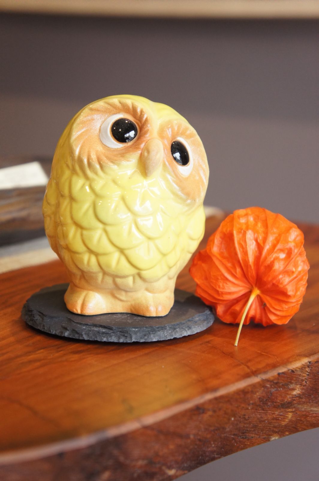細陶器貓頭鷹 - 黃色　信楽ふくろう　信楽焼　梟　縁起物 イエロー