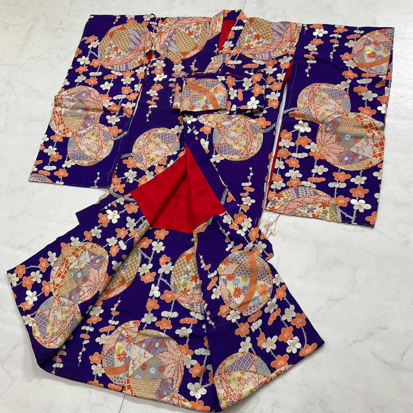 ◆アンティーク子供着物◆刺繍と友禅◆七五三◆裄49肩丈110.5◆七五三お詣り女の子着物こどものひお正月卒業式十三詣り◆G228