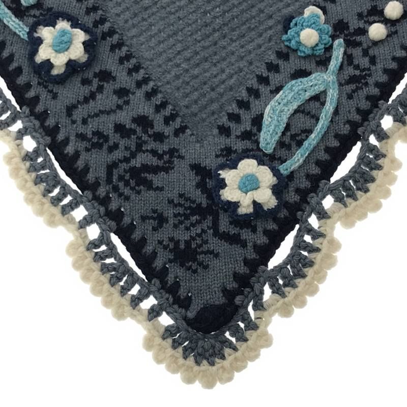 【新品】  Mame Kurogouchi / マメクロゴウチ | 2022AW | floral motif hand-knitted scarf / フローラル ニット スカーフ | 1 | khaki 新品】 Mame Kurogouchi / マメクロゴウチ | 2022AW floral motif hand