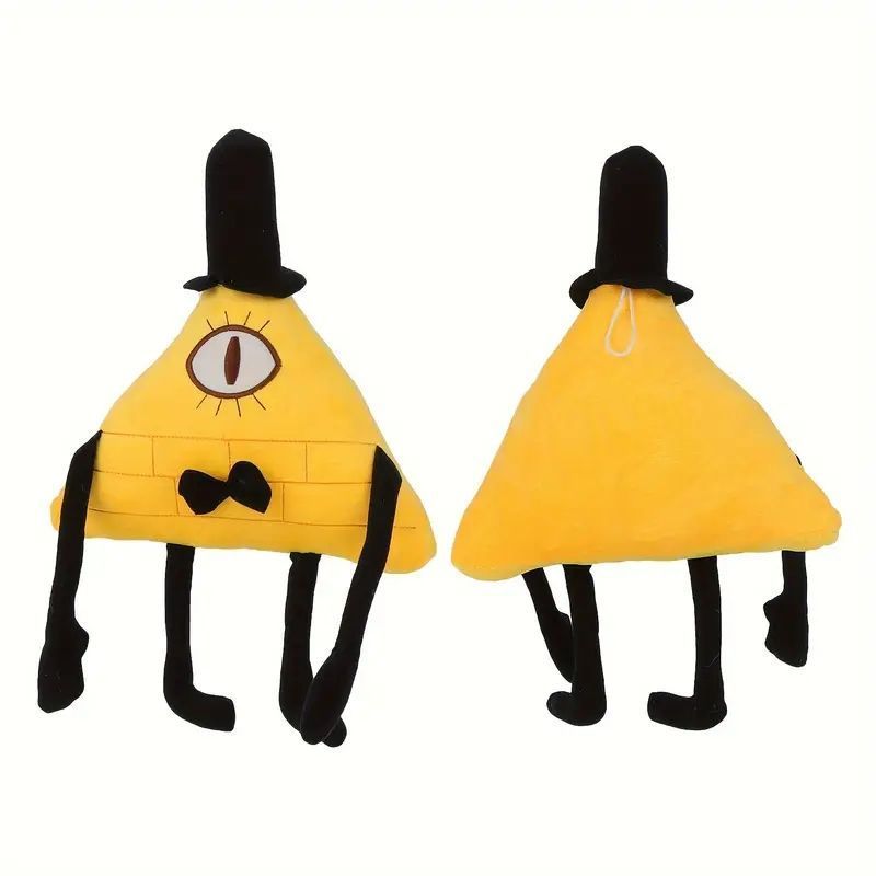 ヴィンテージ風片目モンスターぬいぐるみ - 黄色い三角形デザイン、シルクハット付き部屋の装飾アイテム