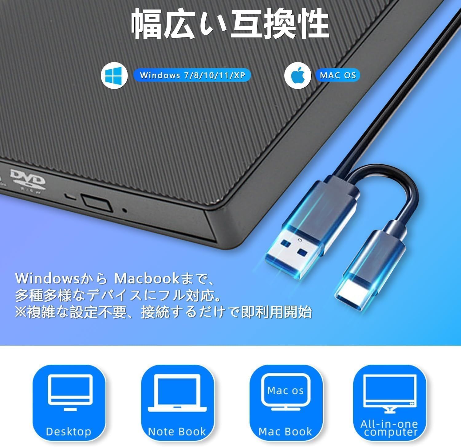 最新モデル 外付けDVDドライブ 静音 DVDプレーヤー USB3 0 Type-C両接続 読取 書込可 CDプレーヤー 外付けCDドライブ バスパワー駆動 Mac PC Windows11 Windows10 8 7XP 対応 軽量 薄型 ブラック - メルカリ