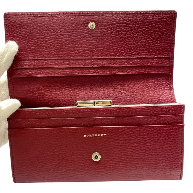 バーバリー ノバチェック がま口 長財布 財布 二つ折り財布 折り財布 ロングウォレット レザー レッド ロゴ BURBERRY
