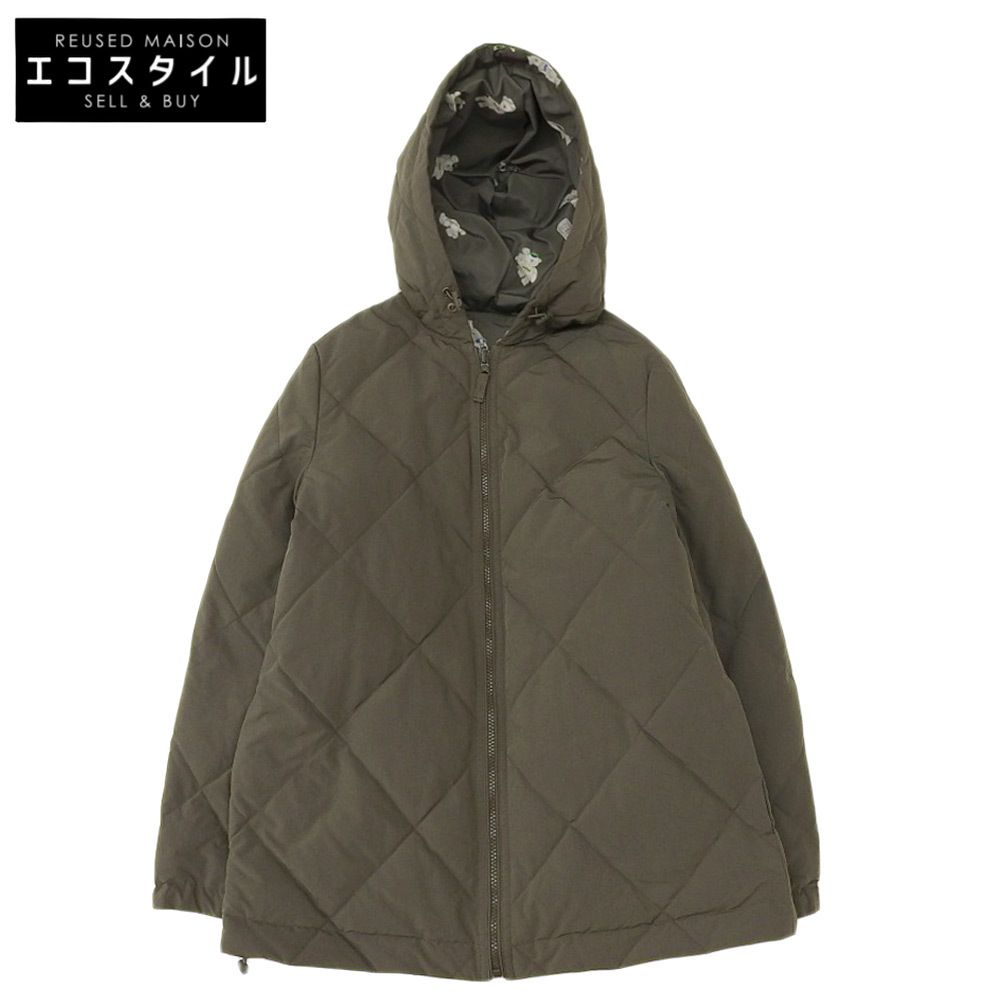 Mademoiselle NON NON マドモアゼルノンノン 美品 クマ リバーシブル ダウンジャケット レディース カーキグリーン 38M D0304F JM003 38M