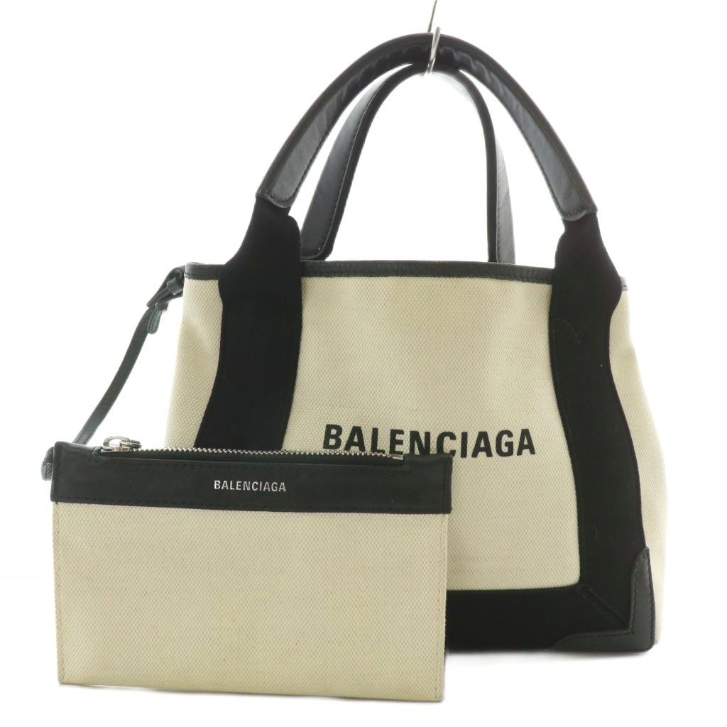 BALENCIAGA トートバッグ ベージュと黒 ポーチ付き バレンシアガ BALENCIAGA NAVY CABAS ハンドバッグ トート