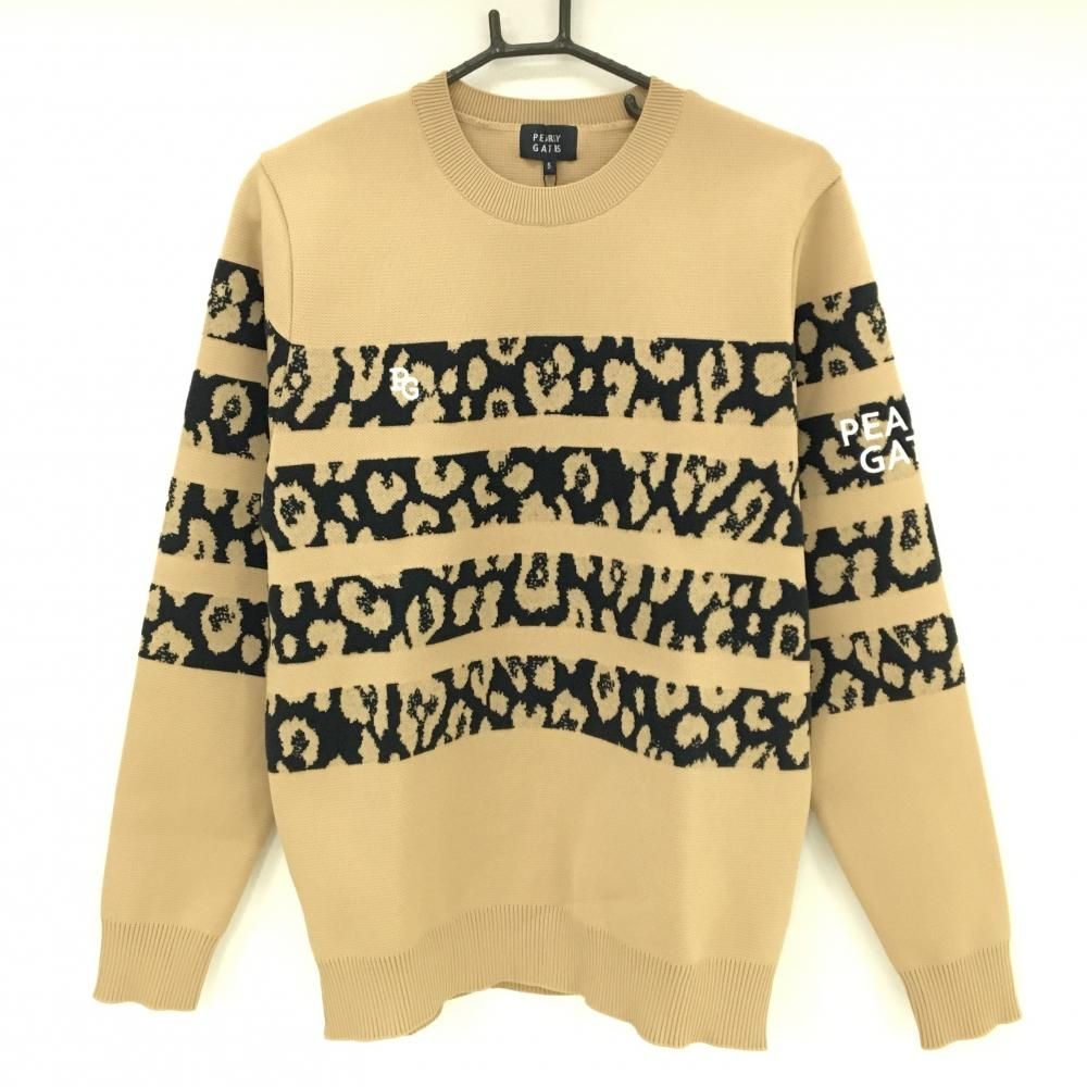 パーリーゲイツ セーター ライトブラウン×黒 一部レオパード ニット メンズ 5 L ゴルフウェア PEARLY GATES