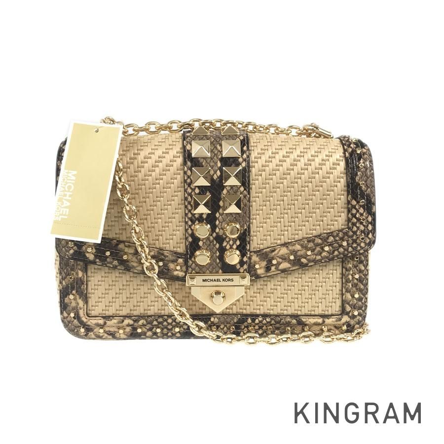 MICHAEL KORS ラフィア スタッズチェーンショルダーバッグ パイソン