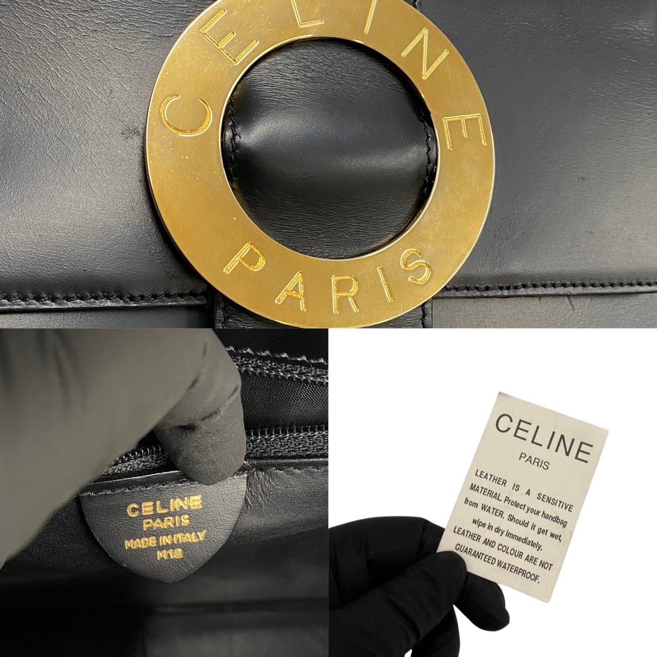 極 美品 保存袋付 CELINE セリーヌ サークルロゴ 金具 カーフ レザー 