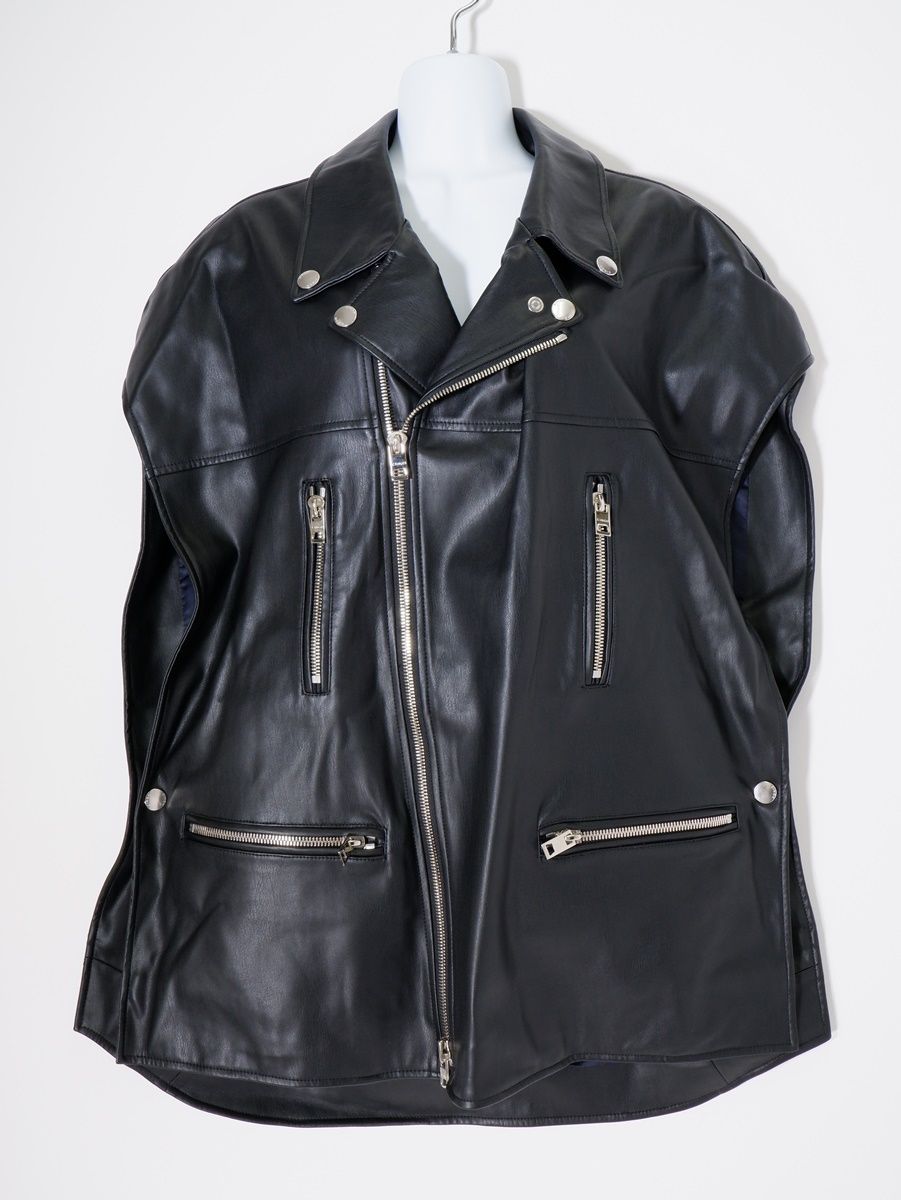 CINOHチノ 2021SS PUレザー ライダースポンチョ ベスト 48 LJKA79587