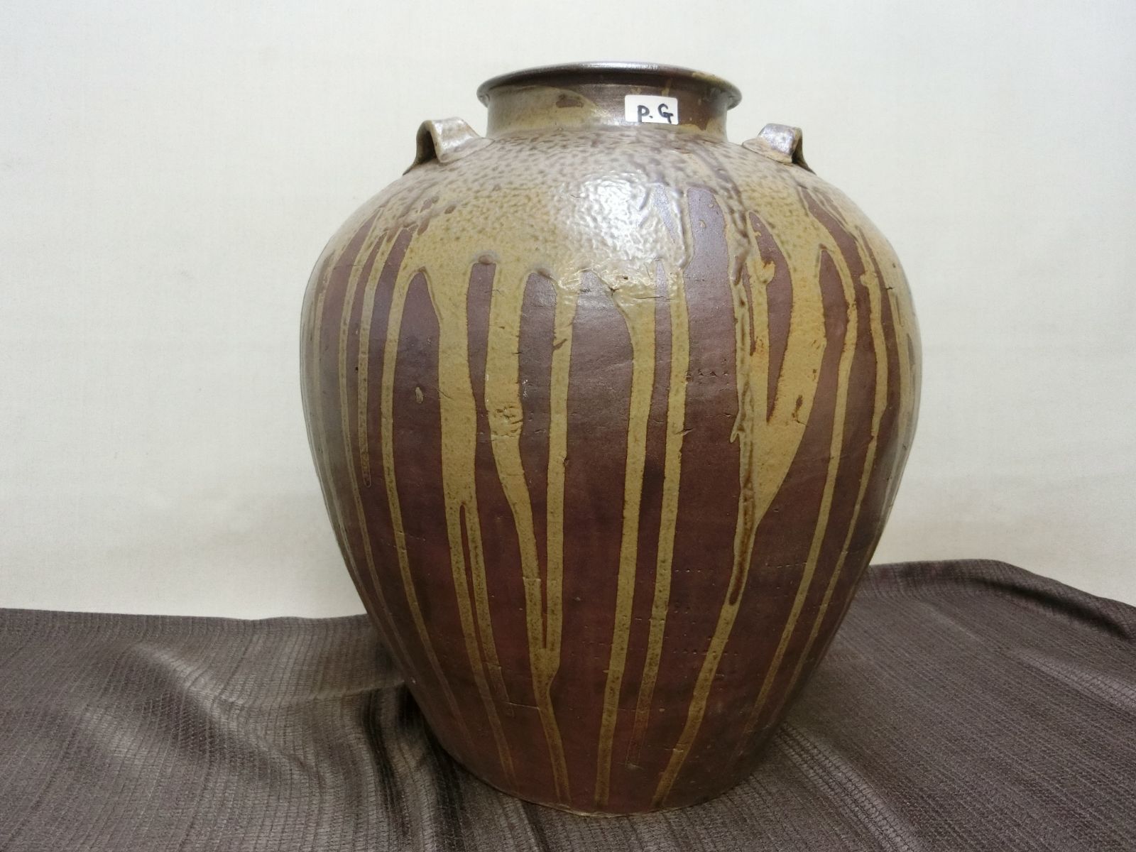 処分価8（月）22時まで【壺　3耳壺 流れ釉　緑釉垂れ釉　景色抜群・PG・丹波】 壺 3耳壺 流れ釉 緑釉垂れ釉 景色抜群・PG・丹波】骨董 鑑賞陶磁器