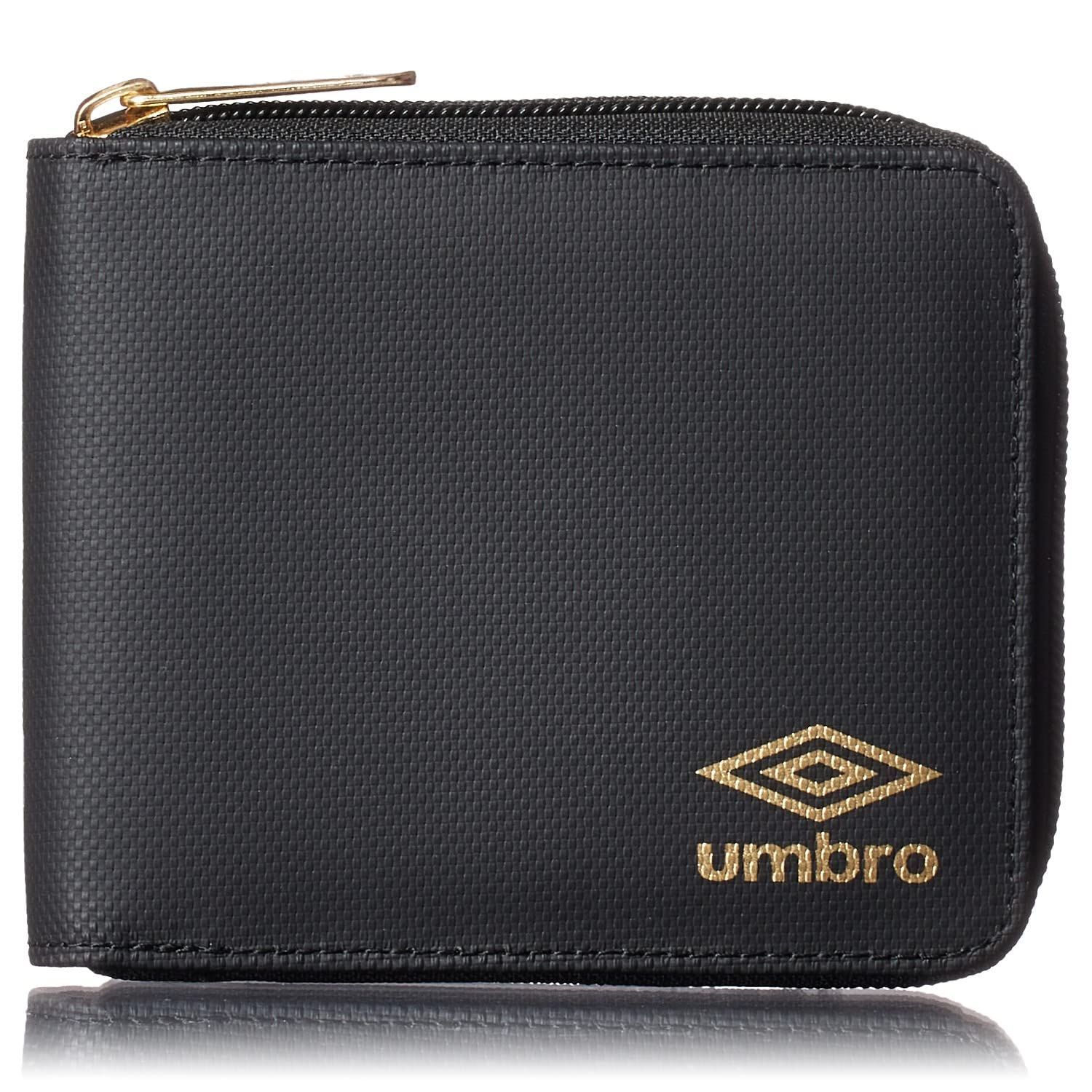【新着商品】メンズ 二つ折り [アンブロ] 折財布ラウンドファスナー (Black/Gold)