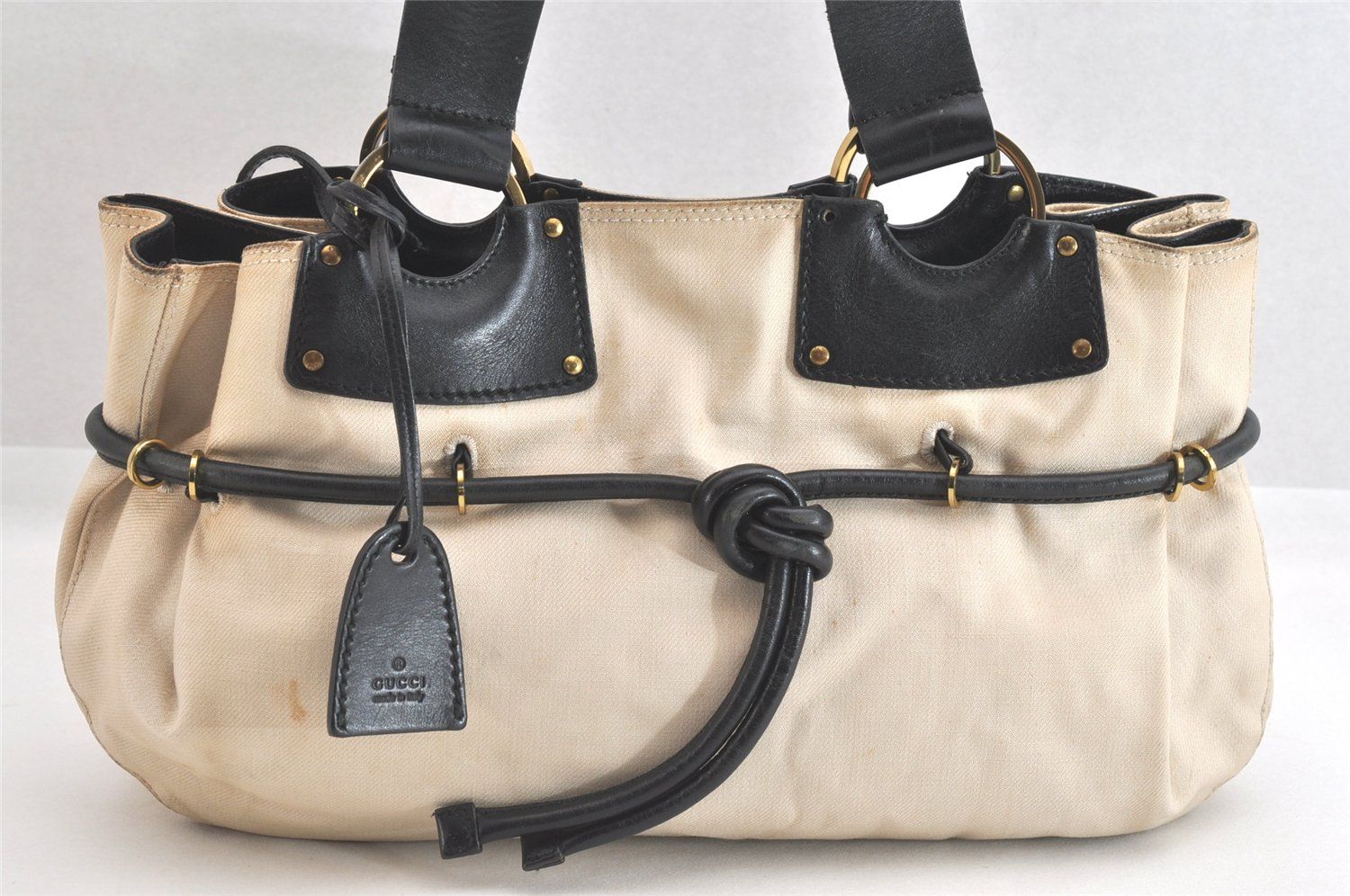 GUCCI グッチ ヴィンテージ ハンドトートバッグ キャンバス レザー 95168 ホワイト 2753N