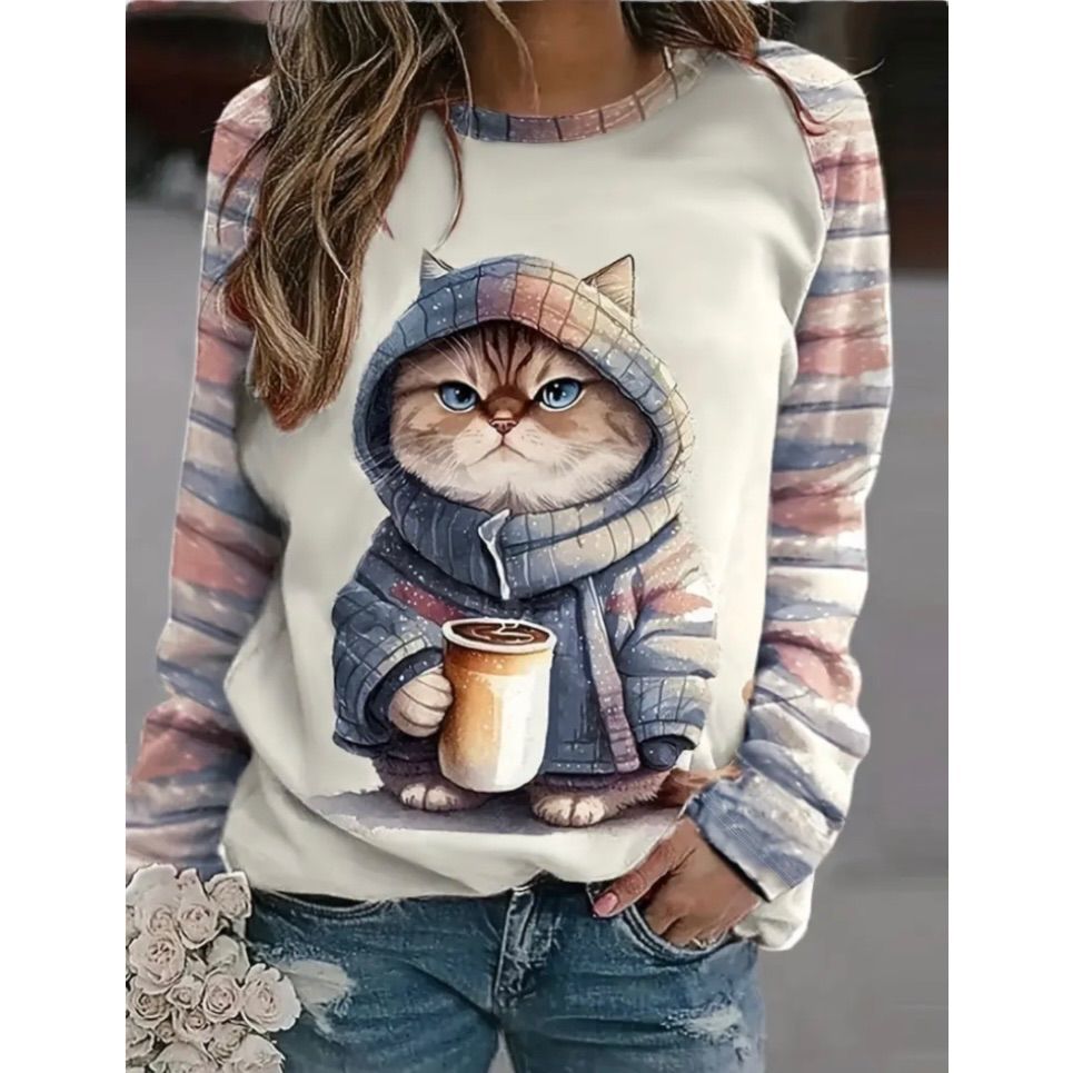tシャツ ねこリボンプリントロングTシャツ レディース