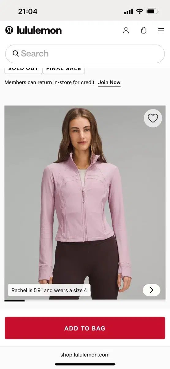 lululemon ルルレモン ピンク リブ付き クロップド define jacket size 4
