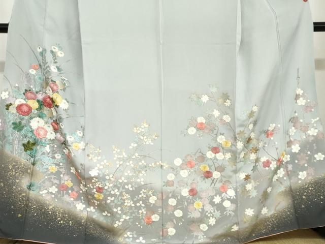 平和屋着物○英王室献上友禅作家 木下勝功 訪問着 刺繍 草花文 暈し