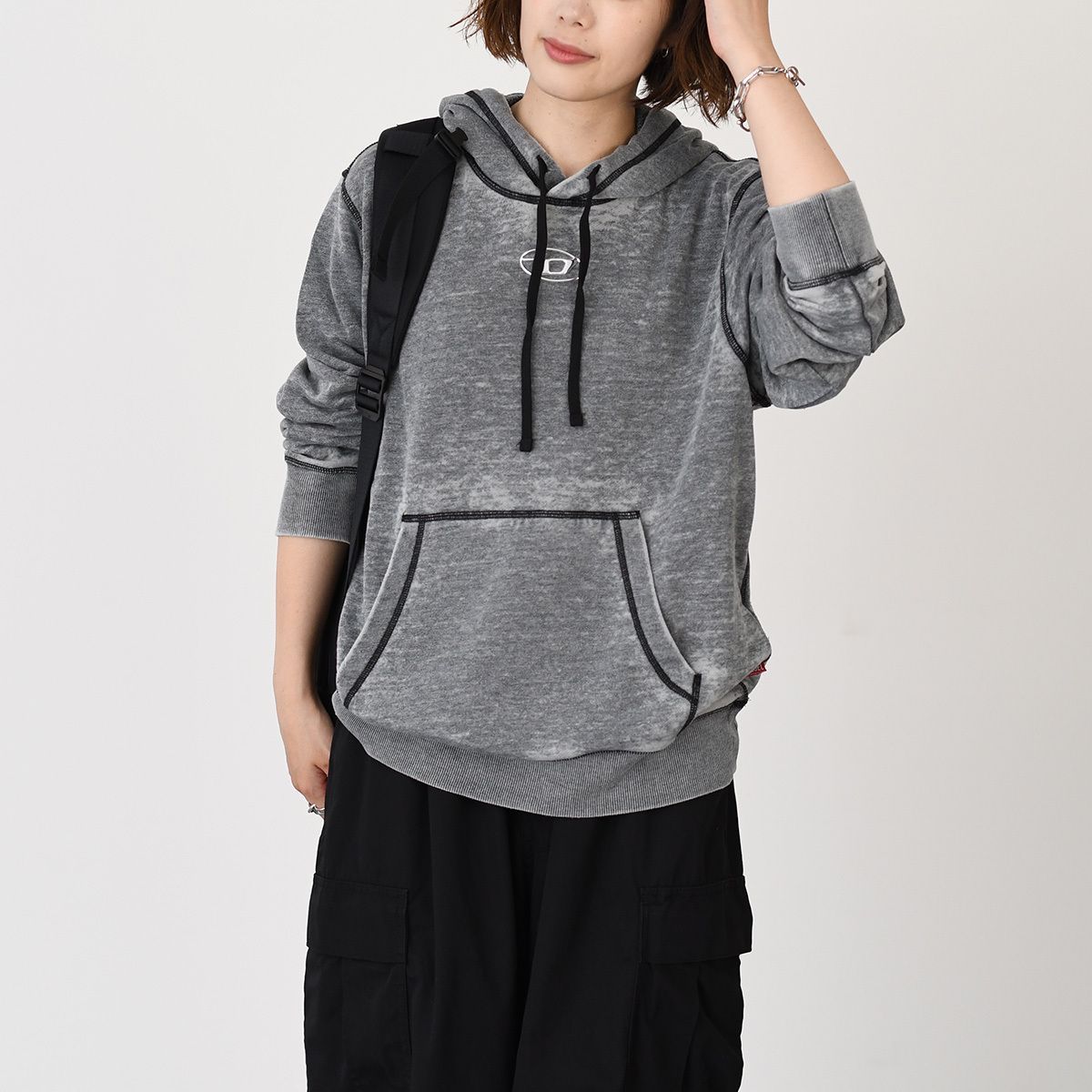 DIESEL ディーゼル パーカー フーディ トップス S-GINN-HOOD-PAK プルオーバーパーカー レギュラーフィット A16155 0CPAK レディース グレー ロゴ ユニセックス DIESEL ディーゼル パーカー フーディ トップス S-GINN-HOOD-PAK