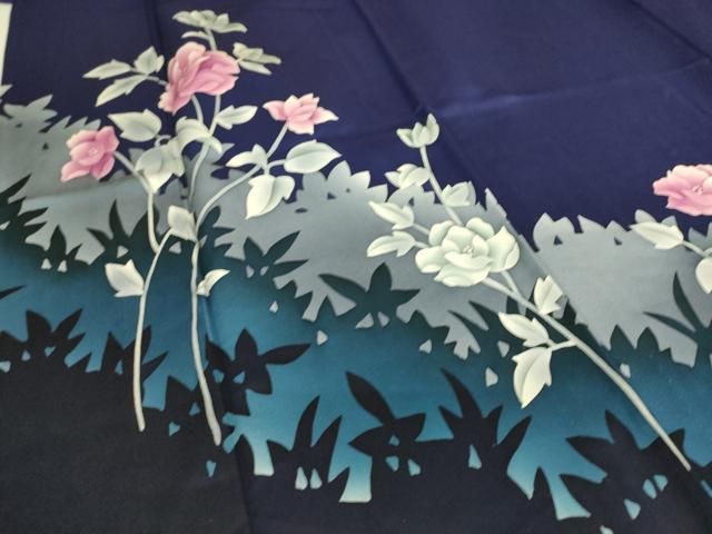 平和屋着物▽訪問着 単衣 生紬 草花シルエット 正絹 逸品 CAAU5446vp