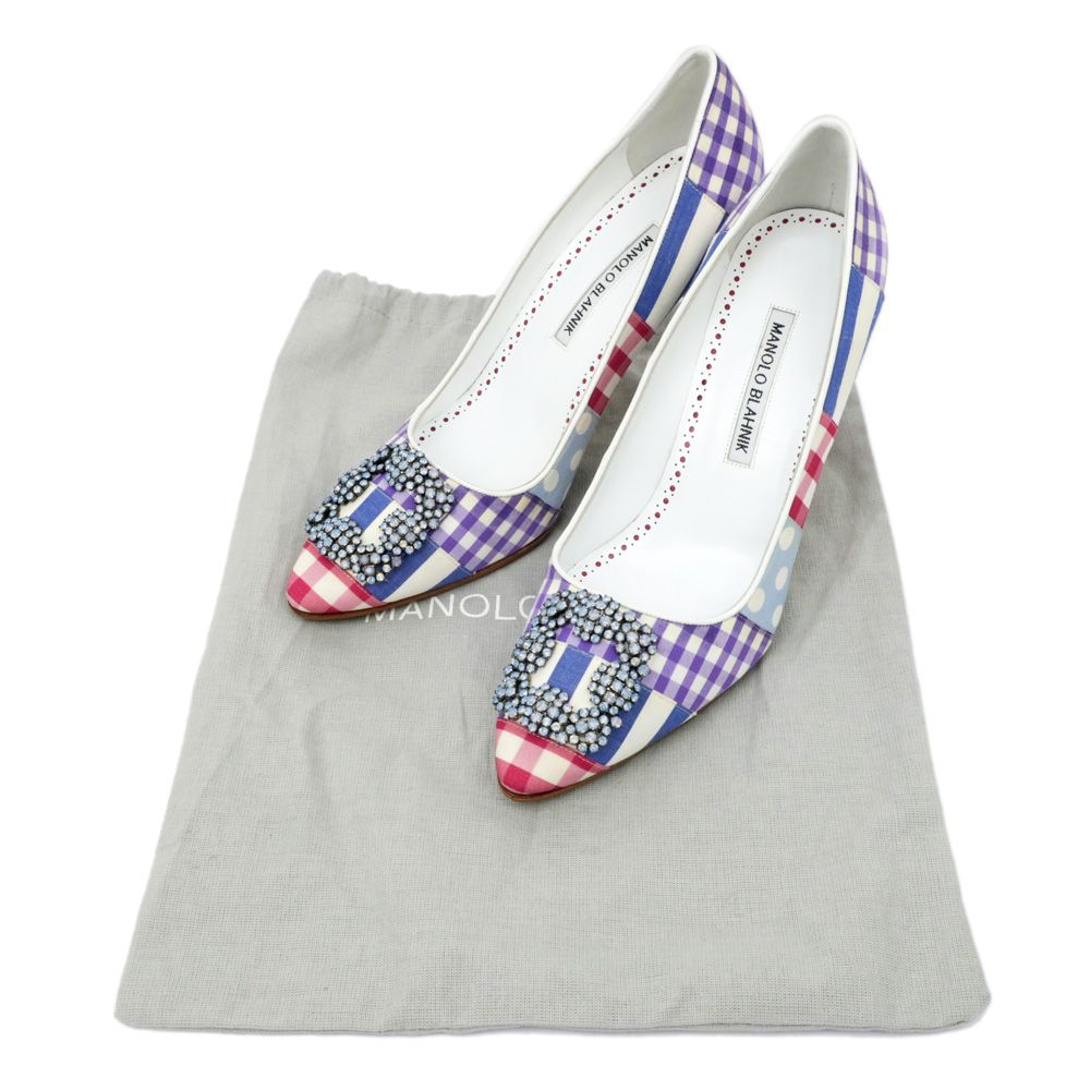 美品　マノロブラニク　MANOLO BLAHNIK　ハイヒール　38 名東】マノロ ブラニク ハンギシヒール チェック サイズ38 マルチ