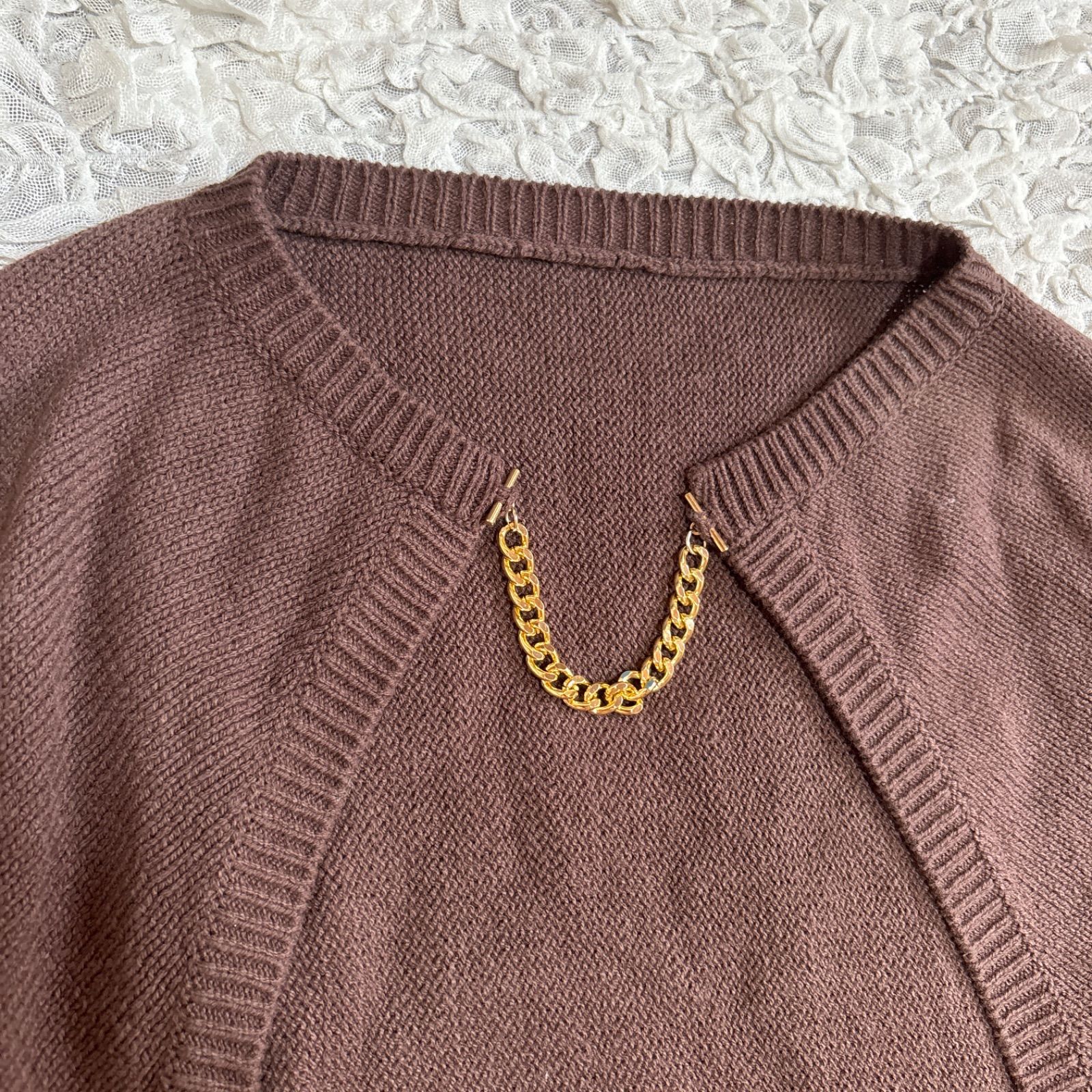 Acka. エーシーケーエー 2way ボリュームスリーブ キャミ ニット ワンピ セットアップ ラグラン ドレス ゴールド チャーム マキシ丈 カーディガン マーメイド ブラウン 茶色 ＊フォロー割対象品 5%offさせて頂きます NICORILABO_COM